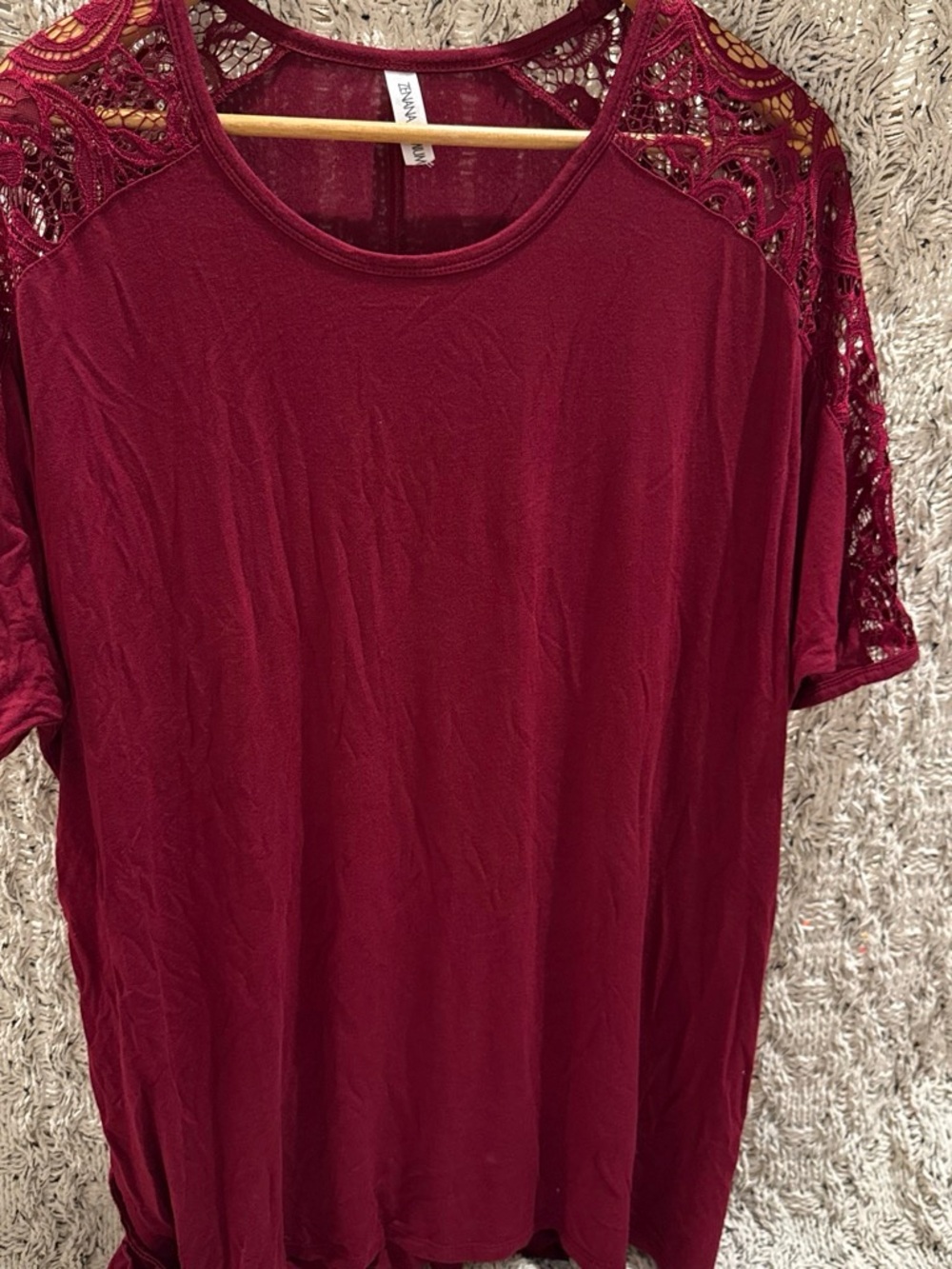 Lace Shoulder Scoop Neck Top - Burgundy